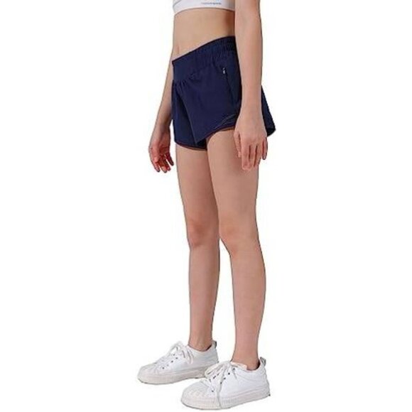 Girls' Lightweight Athletic Shorts: Active Sportswear with Zip Pocket Navy XS - Picture 5 of 8